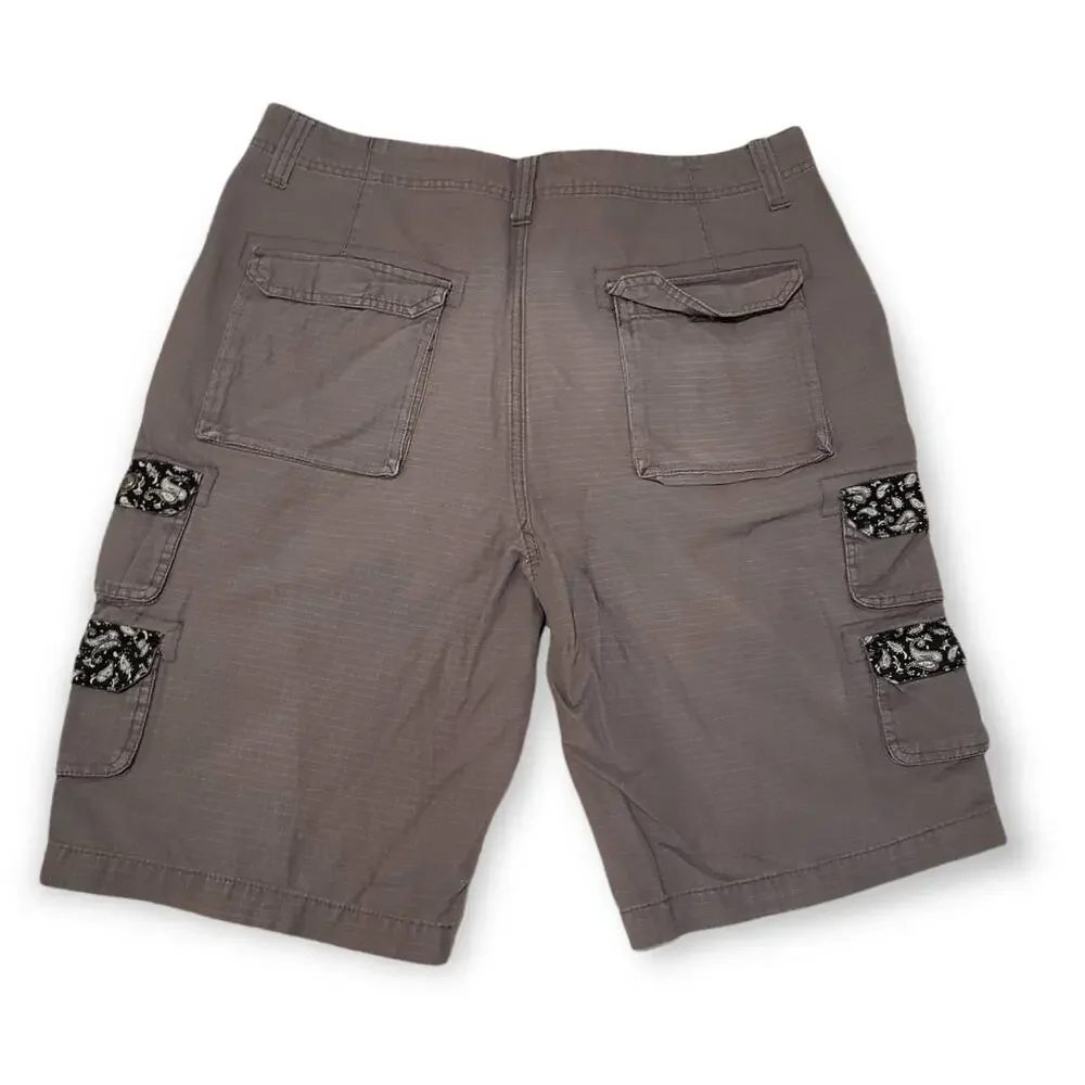 Fly Society Gray w. Black & White Floral Trim Multi Pocket Cargo Shorts Size 34